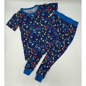 Little Sleepies 2 pc Short Sleeve Pants Pajamas Blue Paint Splatter 2T